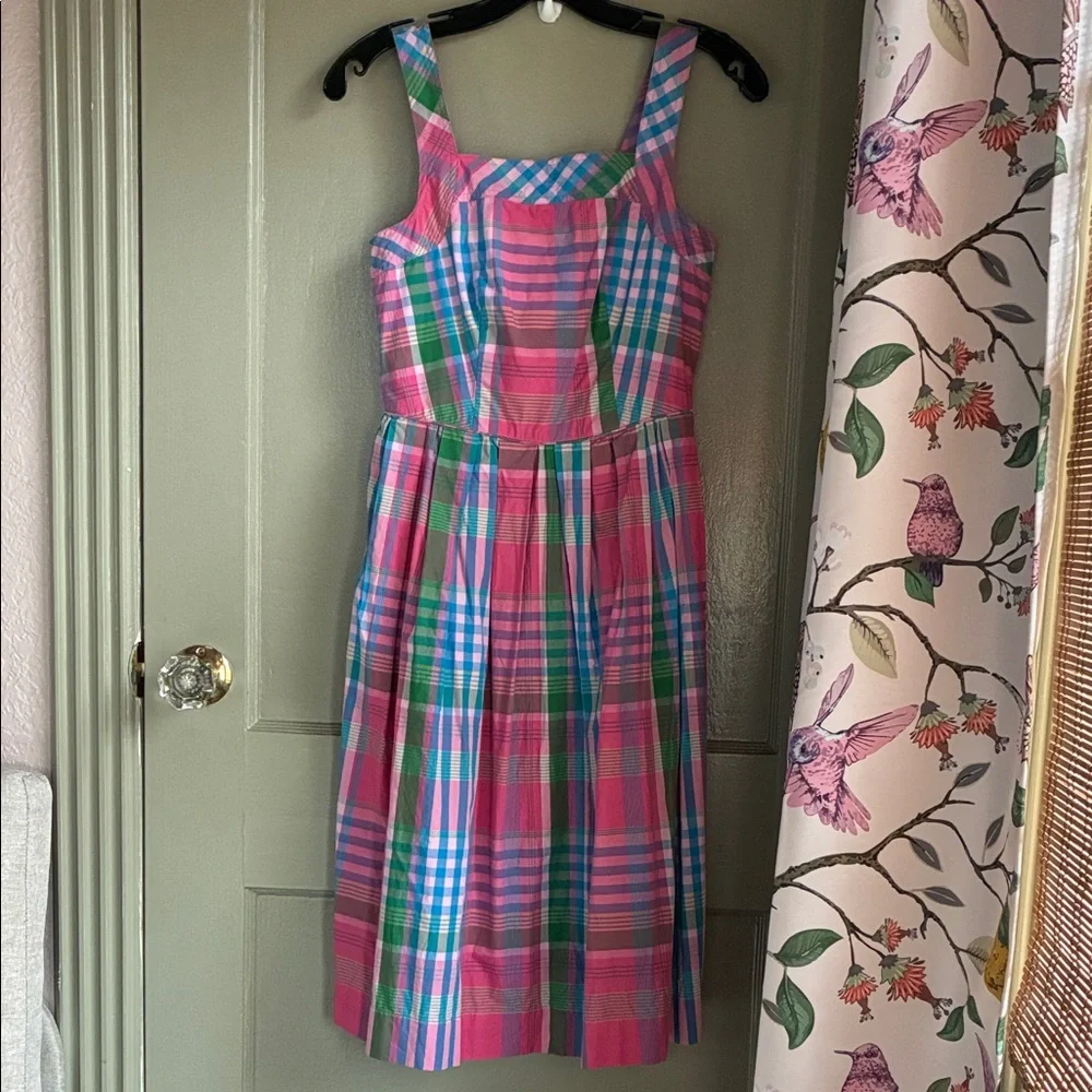 J.Crew Pink Plaid Square-Neck Dress - 0 - XS - Picture 6 of 8